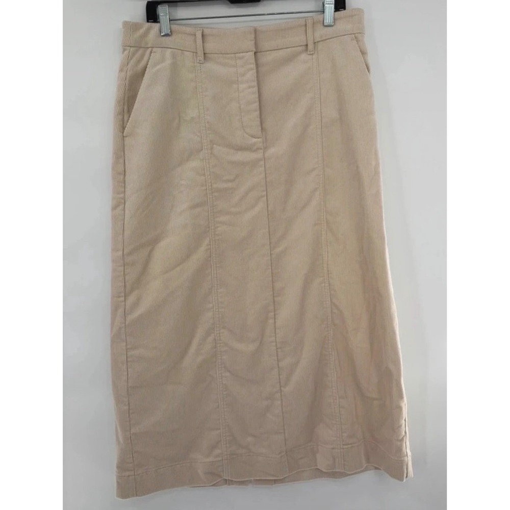 LOFT Tan Corduroy Midi Skirt Size 10 Beige Straight Back Vent Pockets